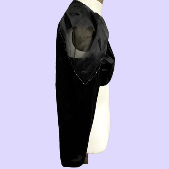 Vintage Black Velvet Bolero / Cropped Blazer w/ Sheer Shoulders - Small - Picture 3 of 8